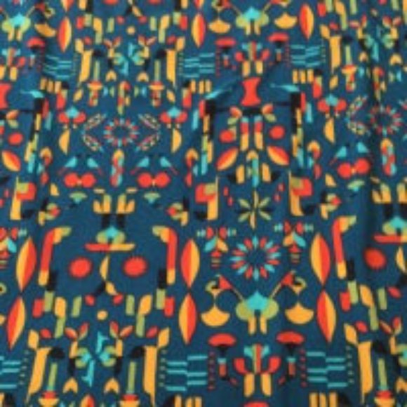 NWT Lularoe Irma Shirt, size Medium. Blue with geometric pattern in red, yellow - Picture 3 of 3